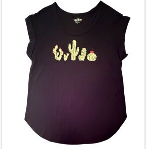NWOT Carbon Copy Women's Short Sleeve Cactus Embroidered Tee - Black Large
